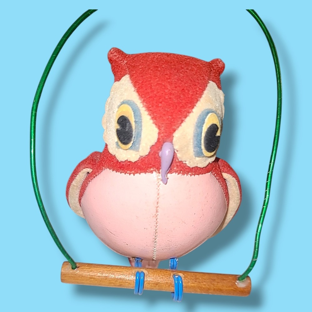 Vintage MCM Handmade Owl Hanging Ornament Leather Composition Bird‎ 5 Inch